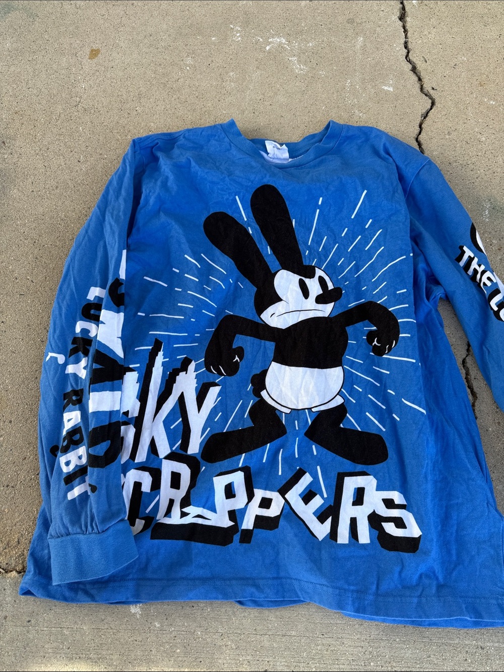 Disney Blue Long-Sleeve Tee with Black & White Cartoon Rabbit